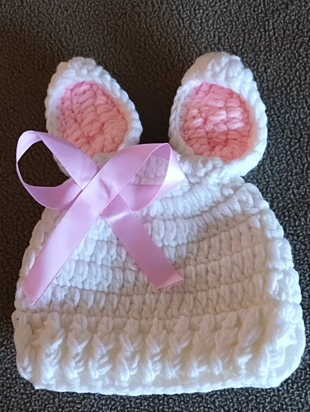 Baby Crochet Set Bunny Hat and Diaper Cover Soft Baby Shower Gift Pink White